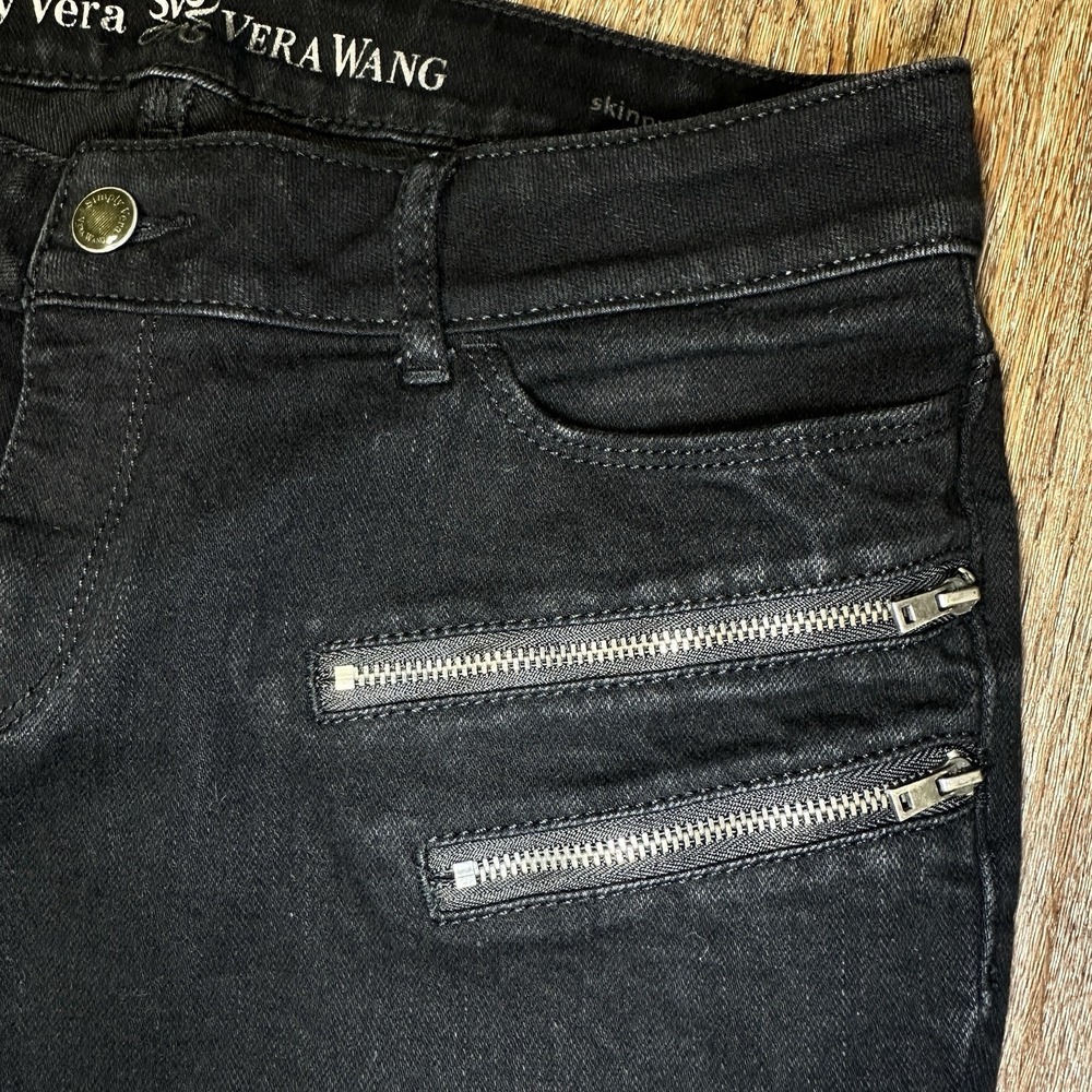 Simply Vera Vera Wang Jeans Womens 10 Black Skinny Stretch Ankle Zip Pockets - Picture 5 of 13
